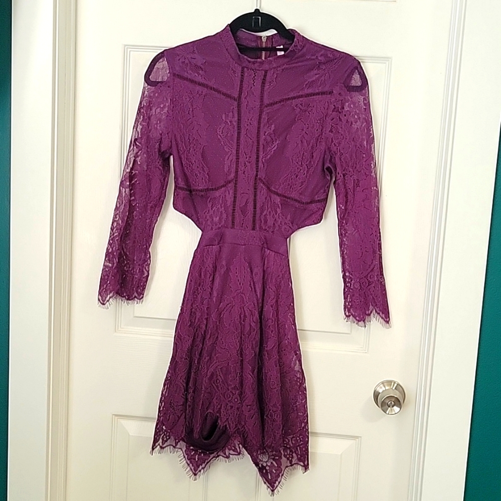 Purple lace backless romper dress xs